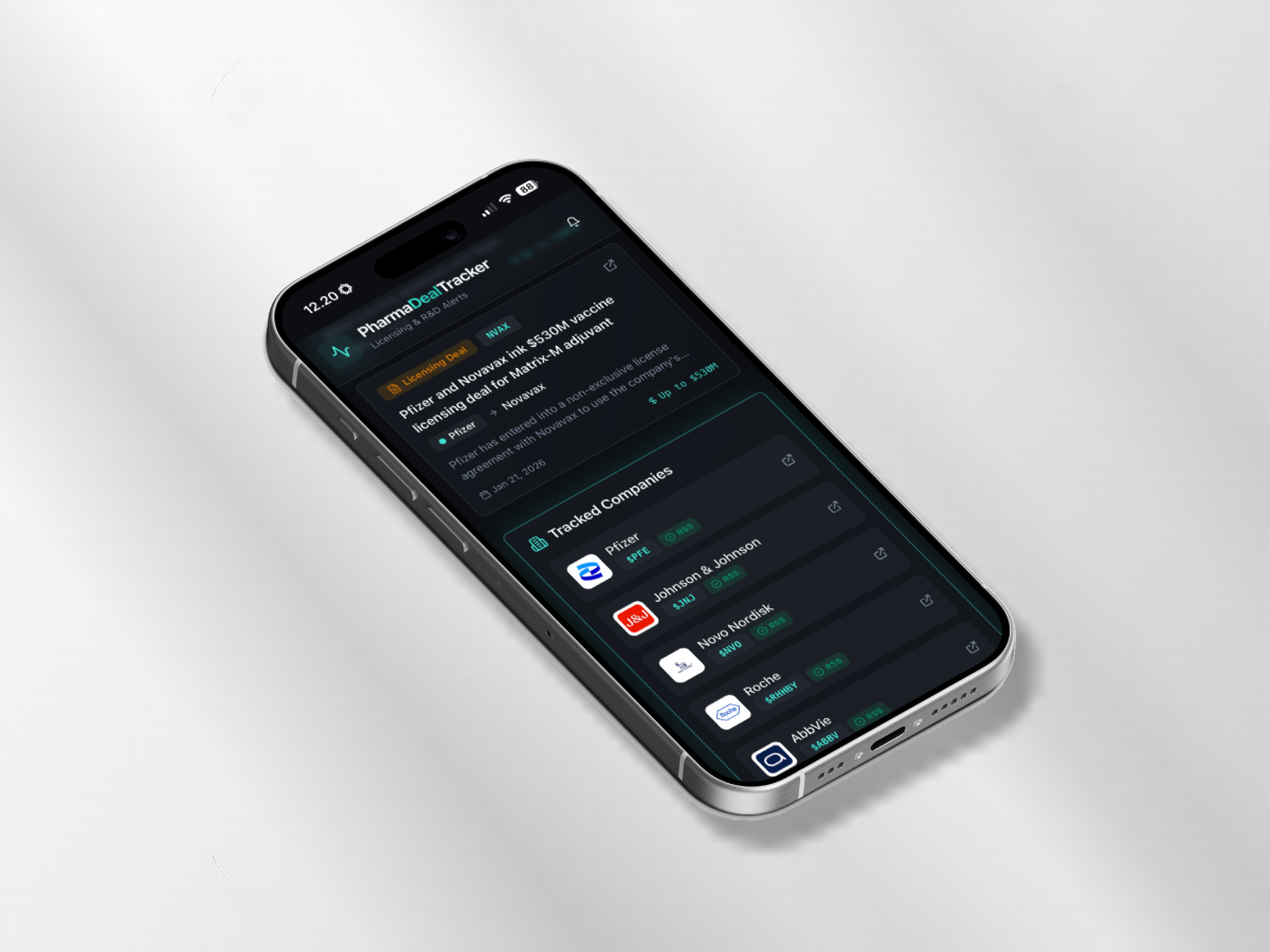 The PharmaDealTracker app on a phone